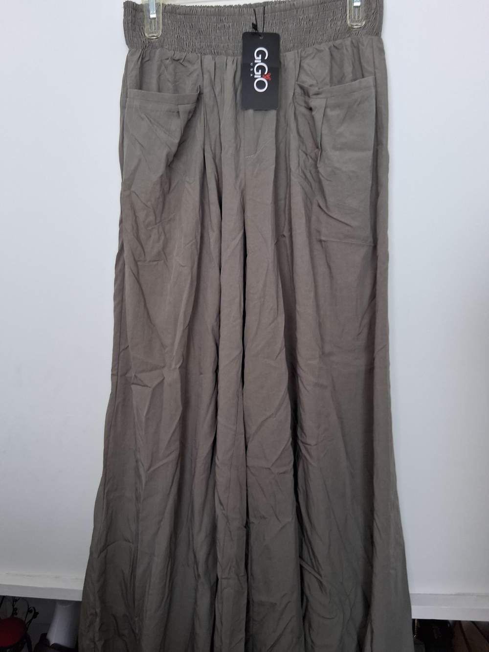 GIGIO Women's Taupe Wide-Leg Elastic-Waist Pants